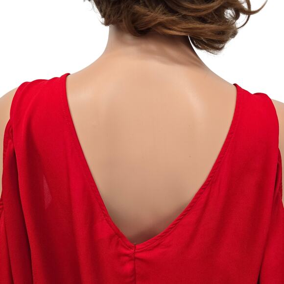 Torrid Georgette Cold Shoulder Top Flowy Blouse Size 3 Plus Size 3X  22-24 Red - Picture 8 of 11